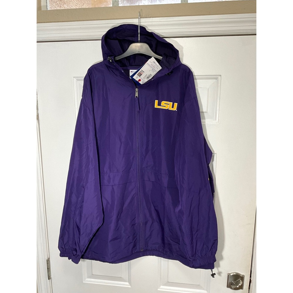 Champion LSU Tigers Windbreaker Jacket Purple Full Zip Hooded Women 2XL New